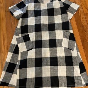 FTCayanz Women's Tunic Dress SZ XL Short Sleeve Buffalo Check 45 Cotton 55 LINEN